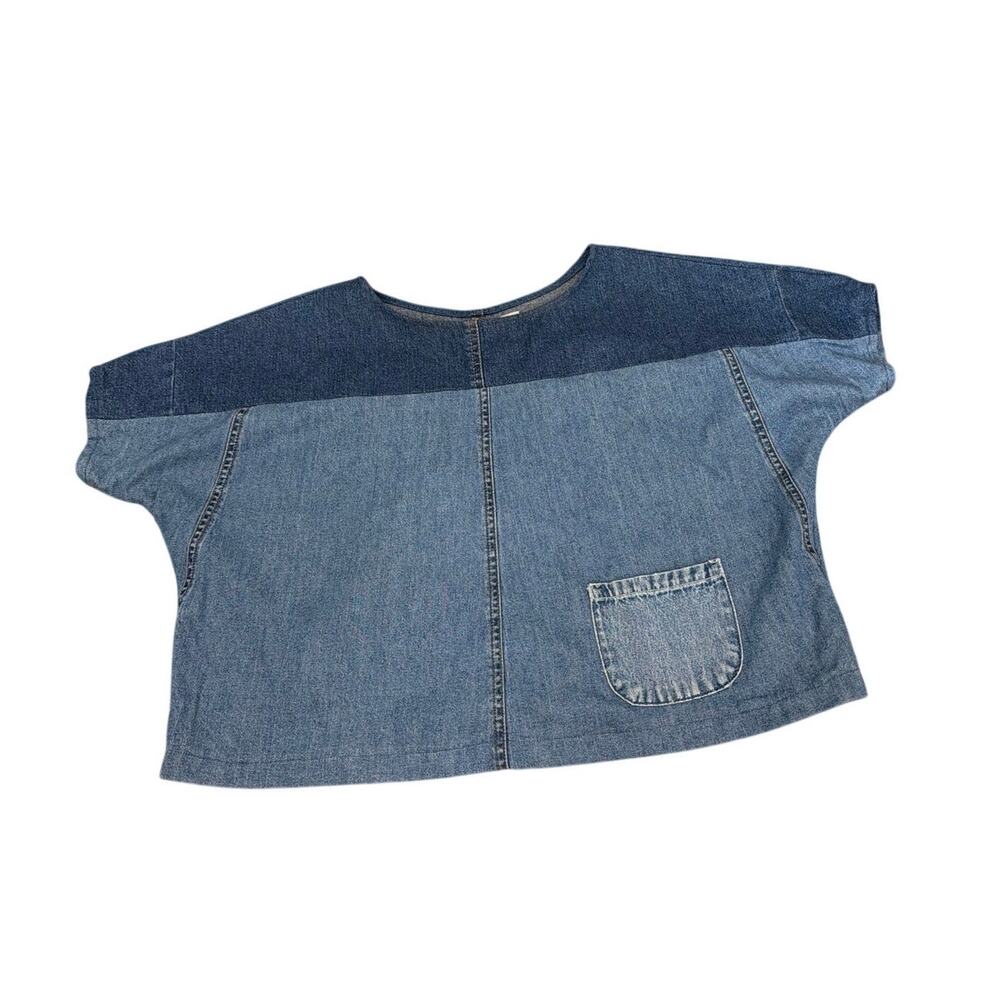 Community Service Athens GA Denim Cropped Small Upcycled Vintage Patchwork Shirt